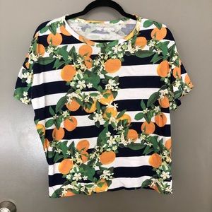 Zara Striped Boxy Tee with Citrus Print 🍊Sz M